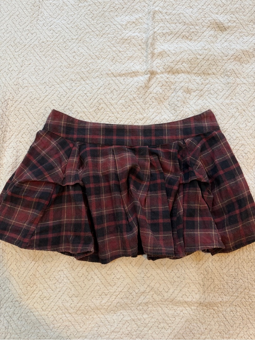 BDG Burgundy & Black Plaid Pleated Mini Skirt